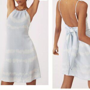 Anthropologie Cloth & Stone Tie-Dye Swing Mini Dress Cloud Blue & White